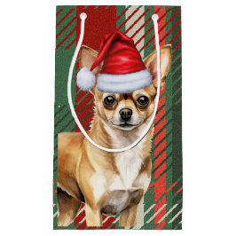 Chihuahua Dog Red Green Karierte Weihnachten Kleine Geschenktüte