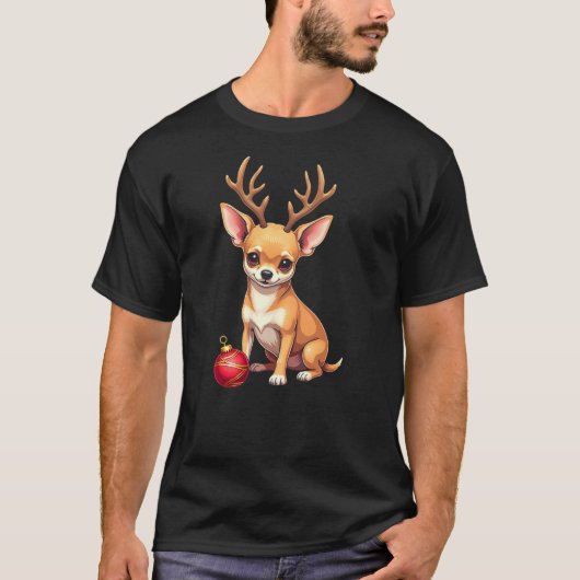 Chihuahua Dog Reindeer Xmas Dog Lover Funny Family T-Shirt (Vorderseite)