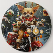 Chihuahua Dog Riding Motorrad Weihnachten Button (Vorderseite)