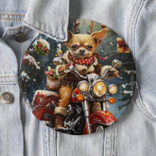 Chihuahua Dog Riding Motorrad Weihnachten Button (Beispiel)