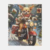 Chihuahua Dog Riding Motorrad Weihnachten Fleecedecke (Vorderseite)