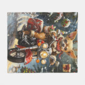 Chihuahua Dog Riding Motorrad Weihnachten Fleecedecke (Vorderseite (Horizontal))