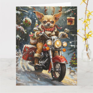 Chihuahua Dog Riding Motorrad Weihnachten Karte