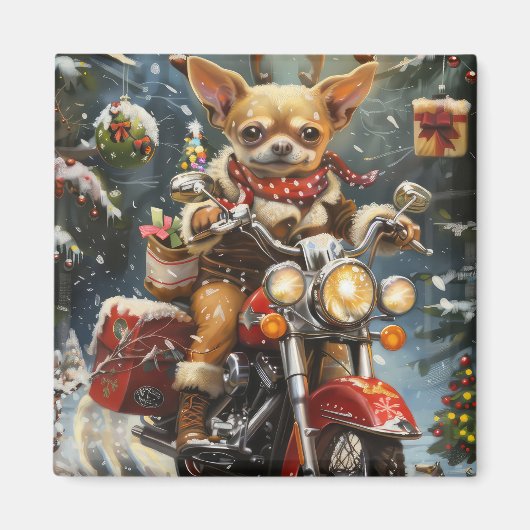 Chihuahua Dog Riding Motorrad Weihnachten Magnet (Vorne)