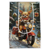 Chihuahua Dog Riding Motorrad Weihnachten Mittlere Geschenktüte (Rückseite)