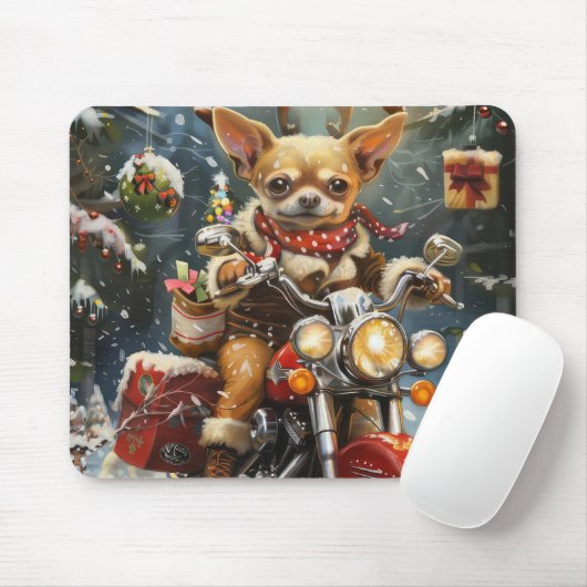 Chihuahua Dog Riding Motorrad Weihnachten Mousepad (Mit Mouse)