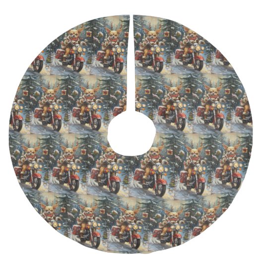 Chihuahua Dog Riding Motorrad Weihnachten Polyester Weihnachtsbaumdecke (Vorderseite)