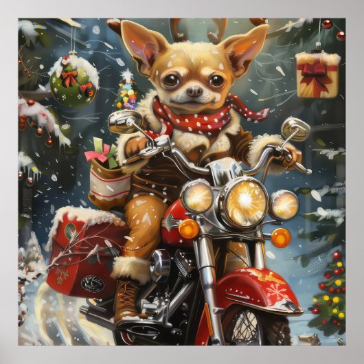 Chihuahua Dog Riding Motorrad Weihnachten Poster (Vorne)