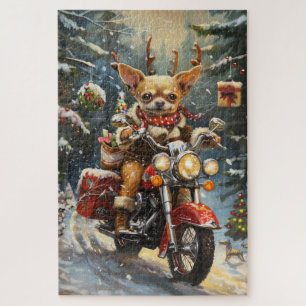 Chihuahua Dog Riding Motorrad Weihnachten Puzzle