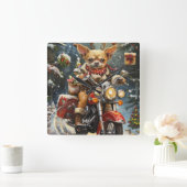 Chihuahua Dog Riding Motorrad Weihnachten Quadratische Wanduhr (Zuhause)