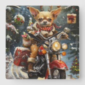 Chihuahua Dog Riding Motorrad Weihnachten Quadratische Wanduhr (Vorderseite)