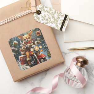 Chihuahua Dog Riding Motorrad Weihnachten Quadratischer Aufkleber