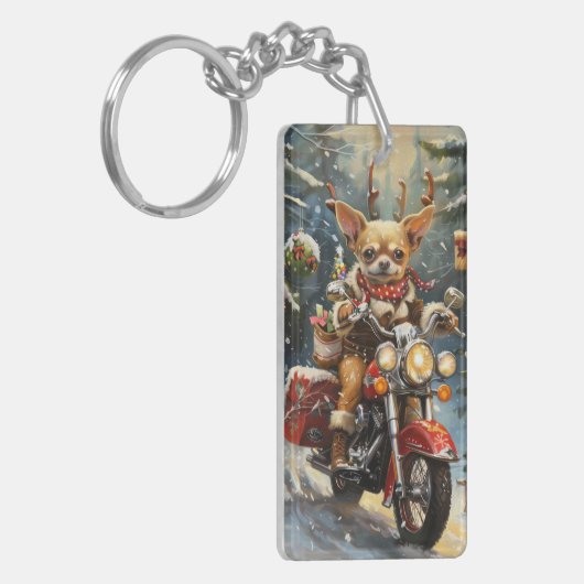 Chihuahua Dog Riding Motorrad Weihnachten Schlüsselanhänger (Vorderseite links)