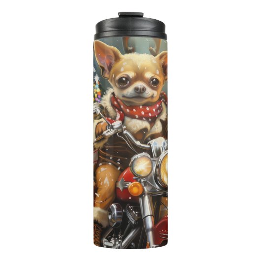 Chihuahua Dog Riding Motorrad Weihnachten Thermosbecher (Vorderseite)