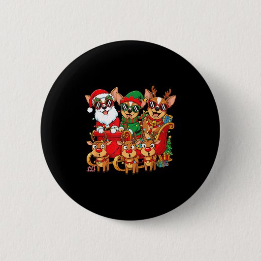 Chihuahua Dog Santa Reindeer Elf Christmas Womens Button (Vorderseite)