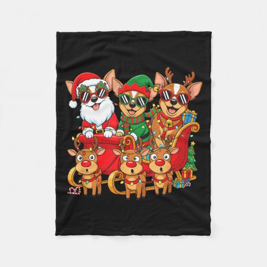 Chihuahua Dog Santa Reindeer Elf Christmas Womens Fleecedecke (Vorderseite)