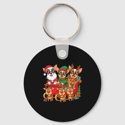 Chihuahua Dog Santa Reindeer Elf Christmas Womens Schlüsselanhänger (Vorderseite)