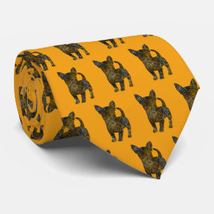 Chihuahua Dog Silhouette Halloween Orange Neck Krawatte