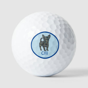 Chihuahua Dog Silhouette Monogram Grid Blue Golfball
