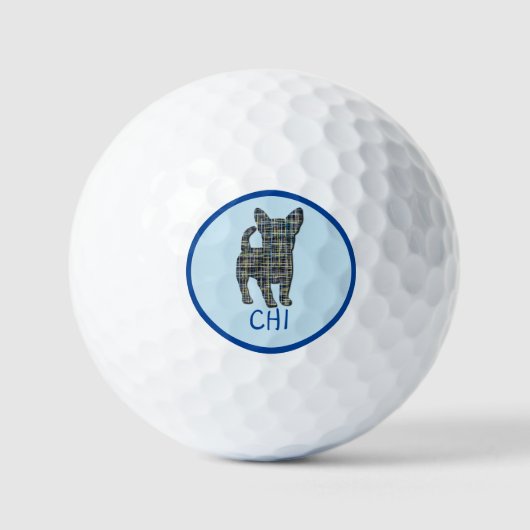 Chihuahua Dog Silhouette Monogram Grid Blue Golfball (Vorderseite)