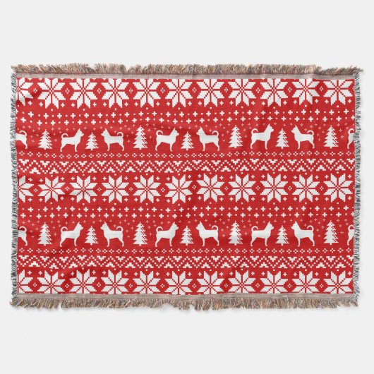 Chihuahua Dog Silhouetten Weihnachtsmuster Rot Decke (Vorderseite)