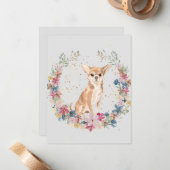 Chihuahua Dog Spring Flowers Monogram Mitteilungskarte (Vorderseite/Rückseite Beispiel)