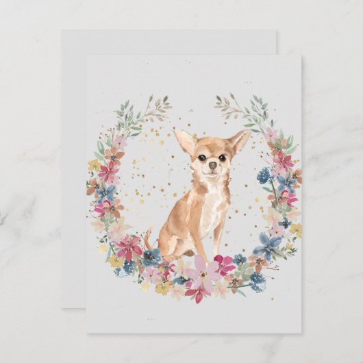 Chihuahua Dog Spring Flowers Monogram Mitteilungskarte (Vorne/Hinten)