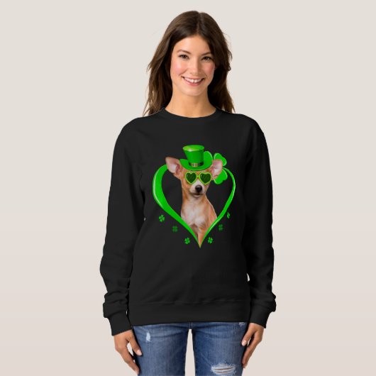 Chihuahua Dog St Patrick S Day Kleeblatt Kostüm Sweatshirt (Vorne ganz)