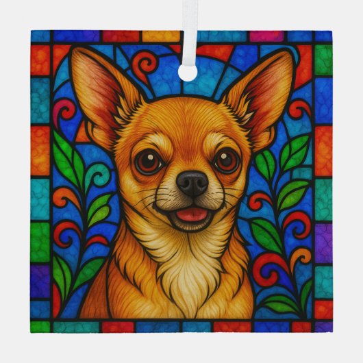 Chihuahua Dog "Stached Glass" Ornament Aus Glas (Rückseite)