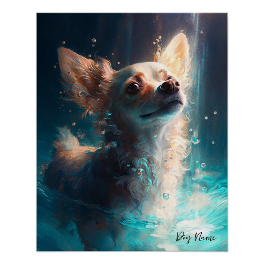 Chihuahua dog swimming in water 005 poster (Vorderseite)