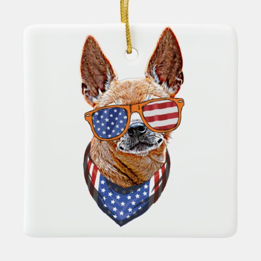 Chihuahua Dog USA Unabhängigkeit 4. Juli Keramikornament (Vorderseite)