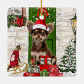 Chihuahua Dog Weihnachten Keramikornament (Rückseite)