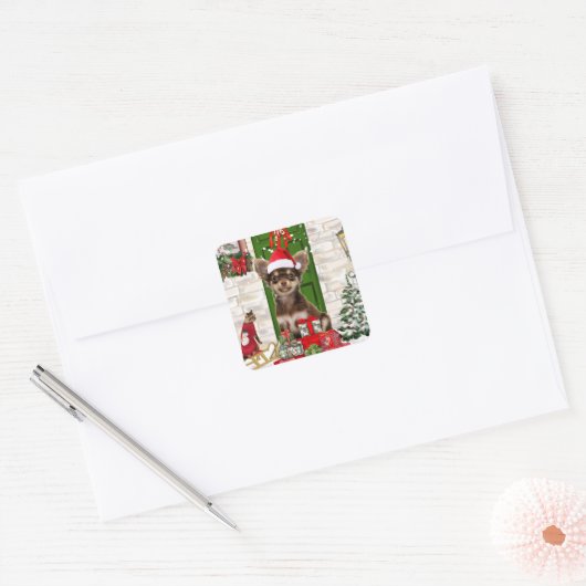 Chihuahua Dog Weihnachten Quadratischer Aufkleber (Umschlag)