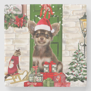 Chihuahua Dog Weihnachten Steinuntersetzer