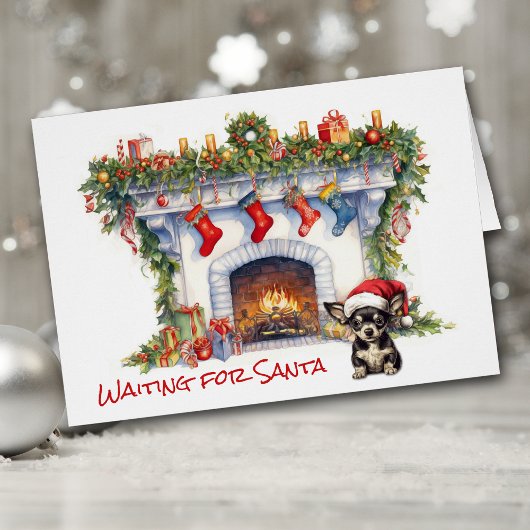 Chihuahua Dog Weihnachtsfeuer warten auf Santa