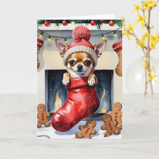 Chihuahua Dog Weihnachtsgrüßen Karte (Gelbe Blume)