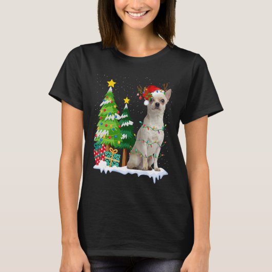 Chihuahua Dog Weihnachtsmannmütze Rentierfische We T-Shirt (Vorderseite)