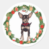 Chihuahua Dog Weihnachtsschmuck Runder Aufkleber (Vorderseite)