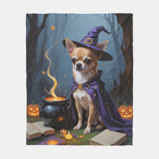 Chihuahua Dog Whimsical Halloween Malerei Fleecedecke (Vorderseite)