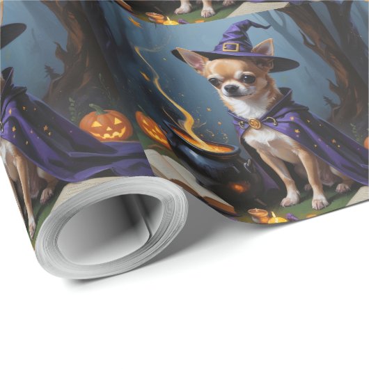 Chihuahua Dog Whimsical Halloween Malerei Geschenkpapier (Rolleneckpunkt)