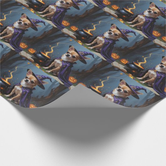 Chihuahua Dog Whimsical Halloween Malerei Geschenkpapier (Ecke)