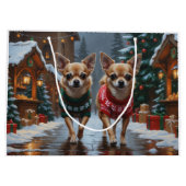 Chihuahua Dogs Christmas Snow Holiday Große Geschenktüte (Rückseite)