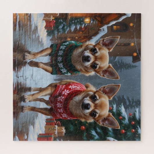 Chihuahua Dogs Christmas Snow Holiday Puzzle (Horizontal)