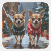 Chihuahua Dogs Christmas Snow Holiday Quadratischer Aufkleber (Vorderseite)