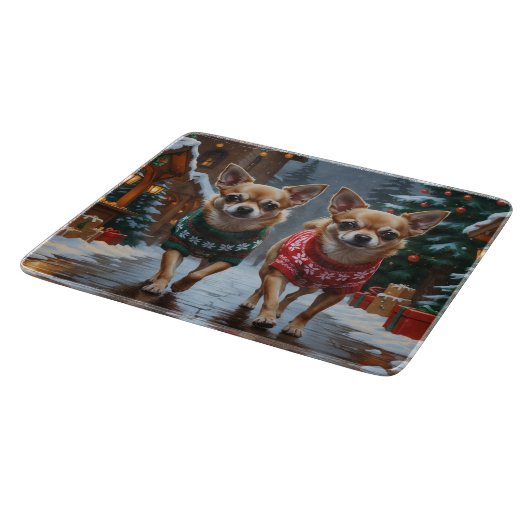 Chihuahua Dogs Christmas Snow Holiday Schneidebrett (Ecke)