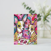 Chihuahua Dogs farbenfrohe Collage Postkarte (Stehend Vorderseite)
