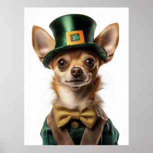 Chihuahua Dressed Leprechaun St Patrick's Day Poster