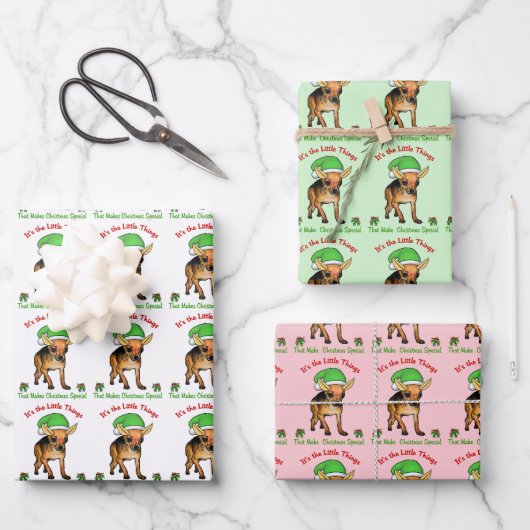 Chihuahua Elf Weihnachten Geschenkpapier Set (Vorderseite)