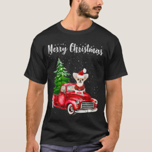 Chihuahua fährt auf rotem Lastwagen Frohe Weihnach T-Shirt