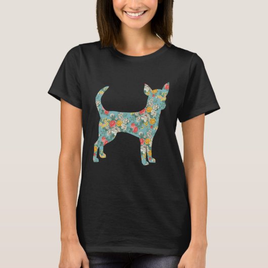 Chihuahua Flower Silhouette Floral Dog T-Shirt (Vorderseite)